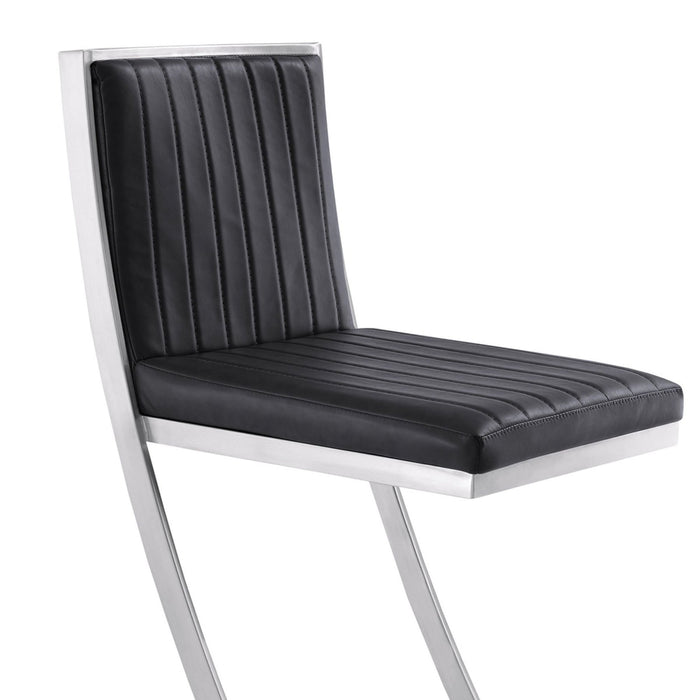 Marc 30" Vintage Black Faux Leather and Brushed Stainless Steel Bar Stool