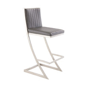 Marc 26" Vintage Gray Faux Leather and Brushed Stainless Steel Bar Stool - Furniture City (CA)l