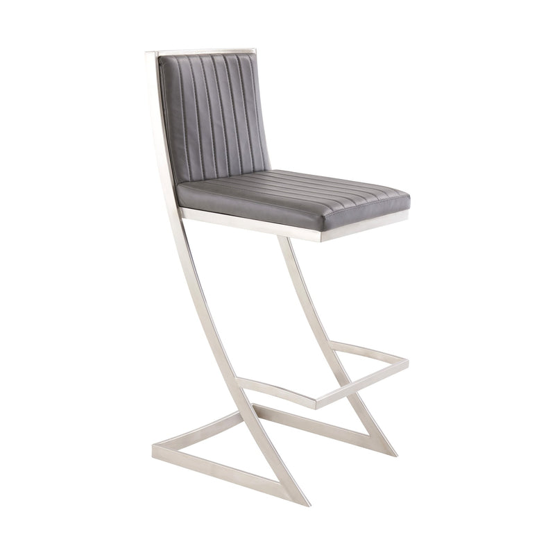 Marc 26" Vintage Gray Faux Leather and Brushed Stainless Steel Bar Stool - Furniture City (CA)l