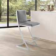 Marc 26" Vintage Gray Faux Leather and Brushed Stainless Steel Bar Stool - Furniture City (CA)l