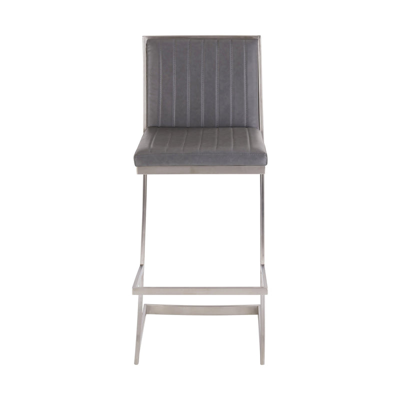 Marc 26" Vintage Gray Faux Leather and Brushed Stainless Steel Bar Stool - Furniture City (CA)l