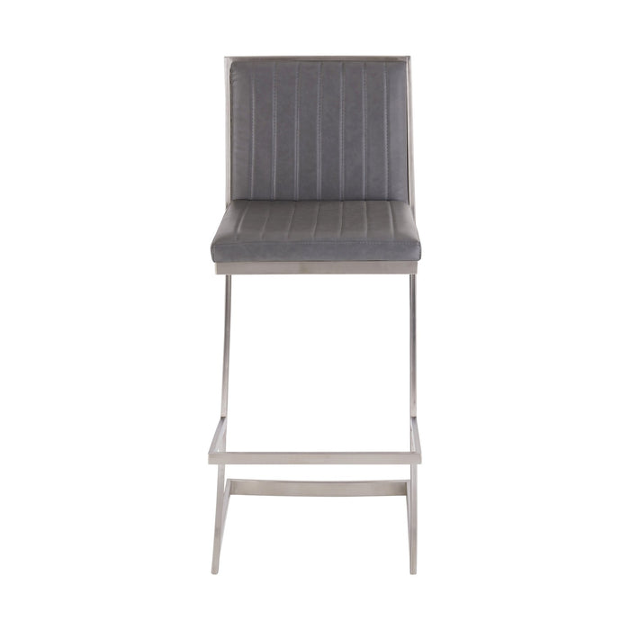 Marc 26" Vintage Gray Faux Leather and Brushed Stainless Steel Bar Stool