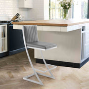 Marc 26" Vintage Gray Faux Leather and Brushed Stainless Steel Bar Stool - Furniture City (CA)l