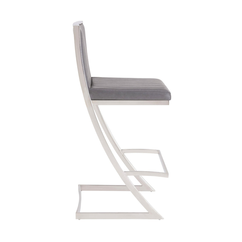 Marc 30" Vintage Gray Faux Leather and Brushed Stainless Steel Bar Stool - Furniture City (CA)l