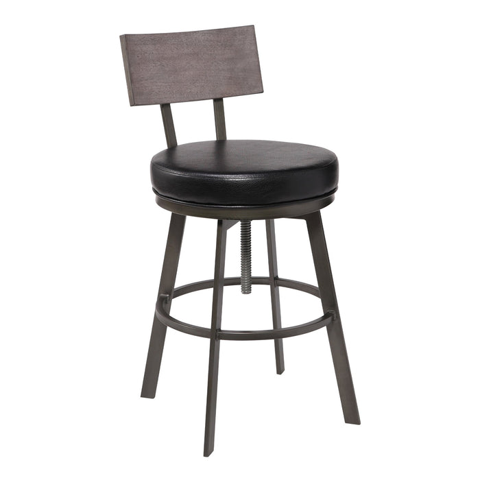 Montreal Mid-Century Adjustable Barstool in Mineral Finish with Black Faux Leather and Gray Walnut Wood Finish Back