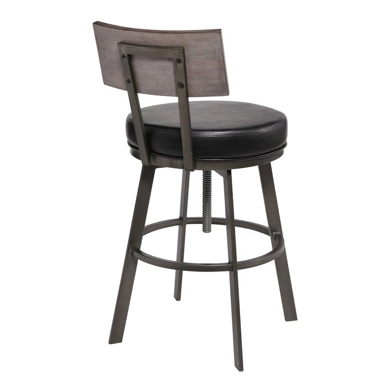 Montreal Mid-Century Adjustable Barstool in Mineral Finish with Black Faux Leather and Gray Walnut Wood Finish Back - Furniture City (CA)l