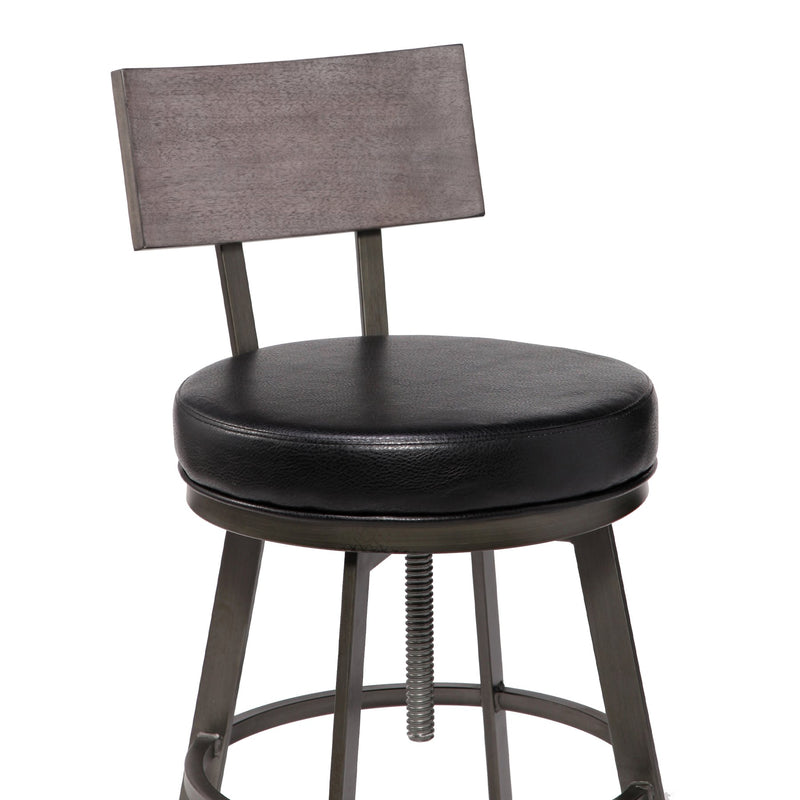 Montreal Mid-Century Adjustable Barstool in Mineral Finish with Black Faux Leather and Gray Walnut Wood Finish Back - Furniture City (CA)l