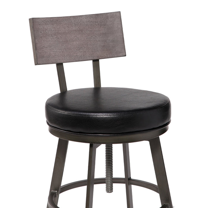 Montreal Mid-Century Adjustable Barstool in Mineral Finish with Black Faux Leather and Gray Walnut Wood Finish Back