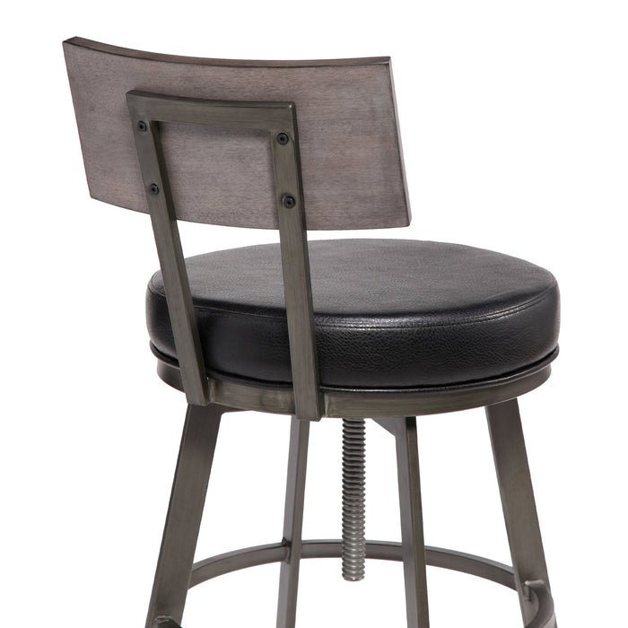 Montreal Mid-Century Adjustable Barstool in Mineral Finish with Black Faux Leather and Gray Walnut Wood Finish Back