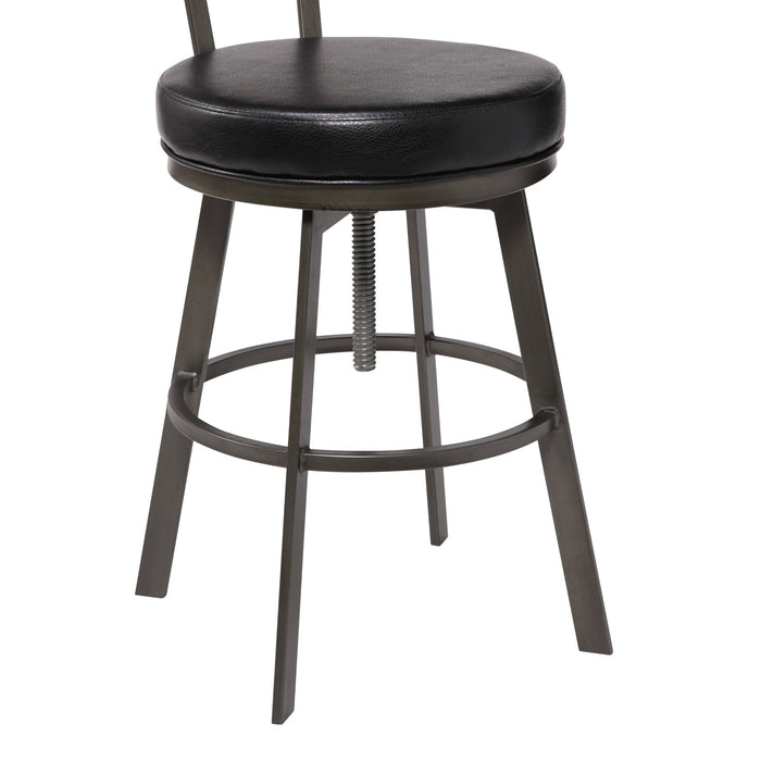 Montreal Mid-Century Adjustable Barstool in Mineral Finish with Black Faux Leather and Gray Walnut Wood Finish Back