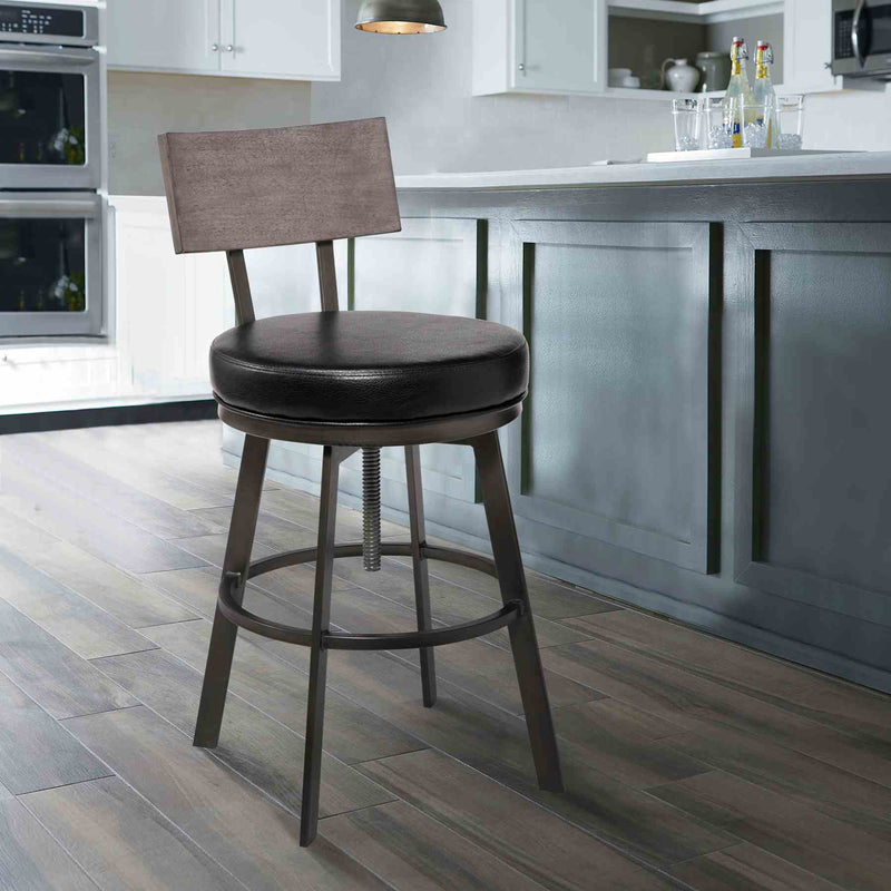 Montreal Mid-Century Adjustable Barstool in Mineral Finish with Black Faux Leather and Gray Walnut Wood Finish Back - Furniture City (CA)l