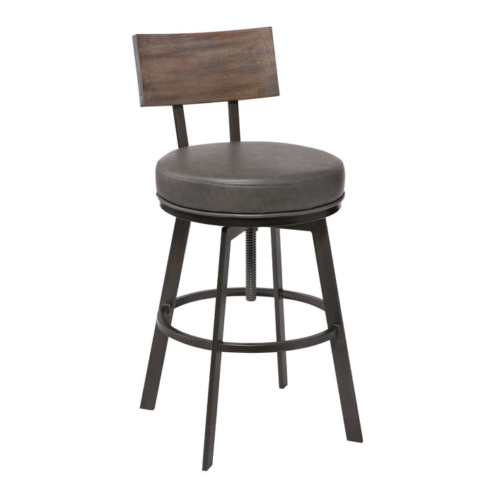 Montreal Mid-Century Adjustable Barstool in Mineral Finish with Gray Faux Leather and Walnut Wood Finish Back