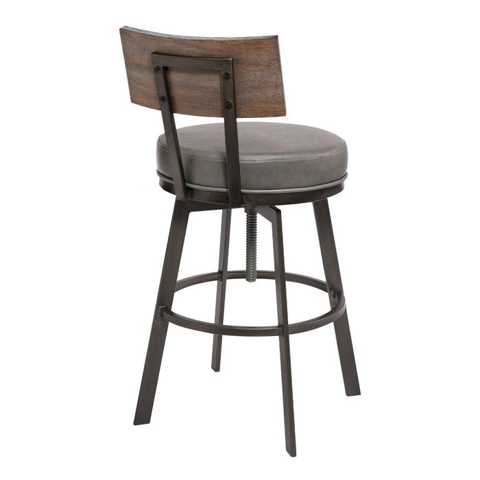 Montreal Mid-Century Adjustable Barstool in Mineral Finish with Gray Faux Leather and Walnut Wood Finish Back