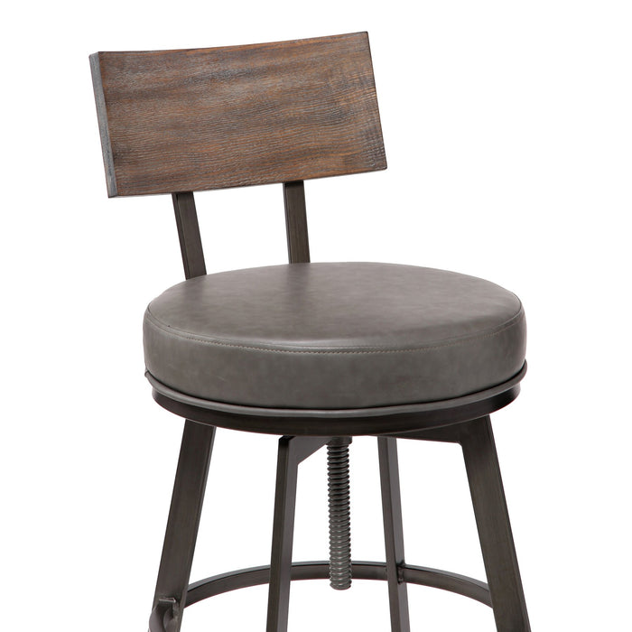 Montreal Mid-Century Adjustable Barstool in Mineral Finish with Gray Faux Leather and Walnut Wood Finish Back