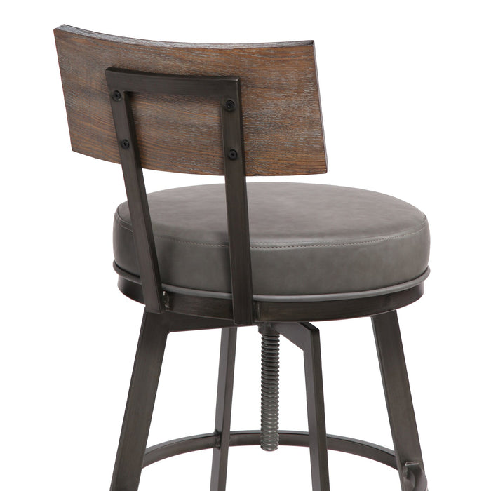 Montreal Mid-Century Adjustable Barstool in Mineral Finish with Gray Faux Leather and Walnut Wood Finish Back