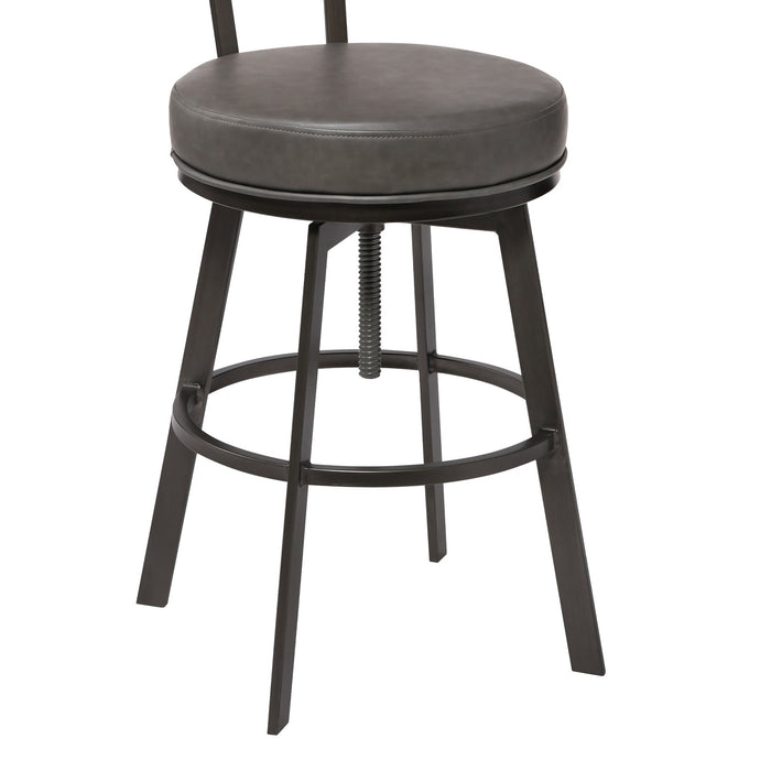 Montreal Mid-Century Adjustable Barstool in Mineral Finish with Gray Faux Leather and Walnut Wood Finish Back