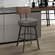 Montreal Mid-Century Adjustable Barstool in Mineral Finish with Gray Faux Leather and Walnut Wood Finish Back - Furniture City (CA)l