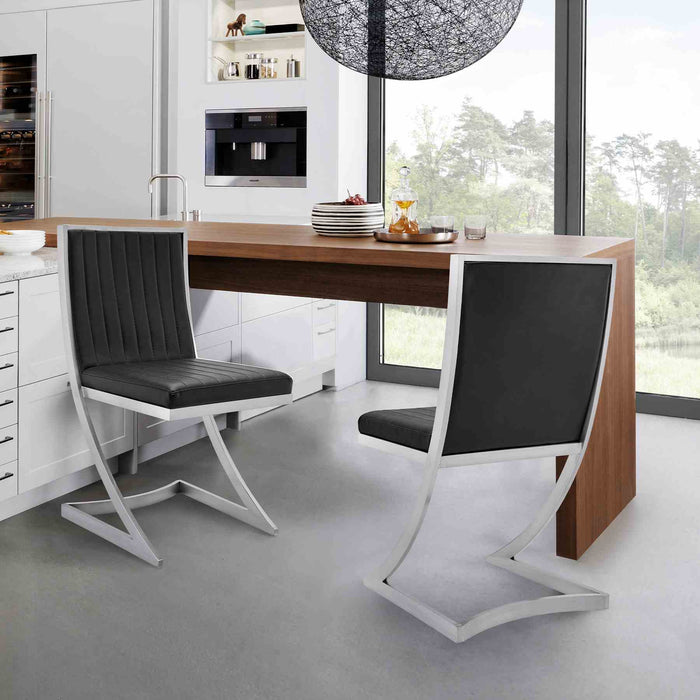 Marc Vintage Black Faux Leather and Brushed Stainless Steel Dining Room Chairs - Set of 2