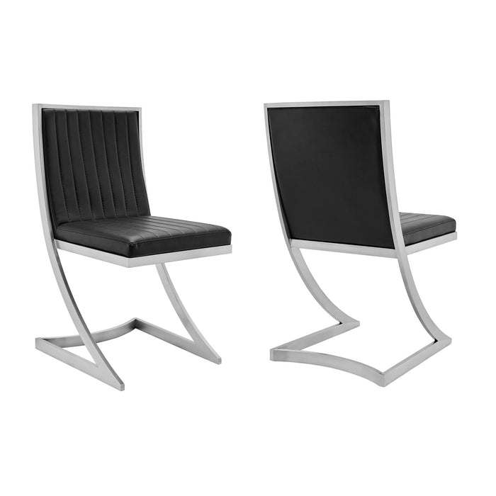 Marc Vintage Black Faux Leather and Brushed Stainless Steel Dining Room Chairs - Set of 2