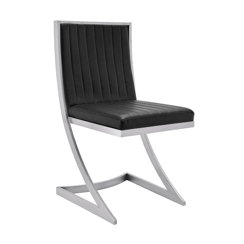 Marc Vintage Black Faux Leather and Brushed Stainless Steel Dining Room Chairs - Set of 2 - Furniture City (CA)l