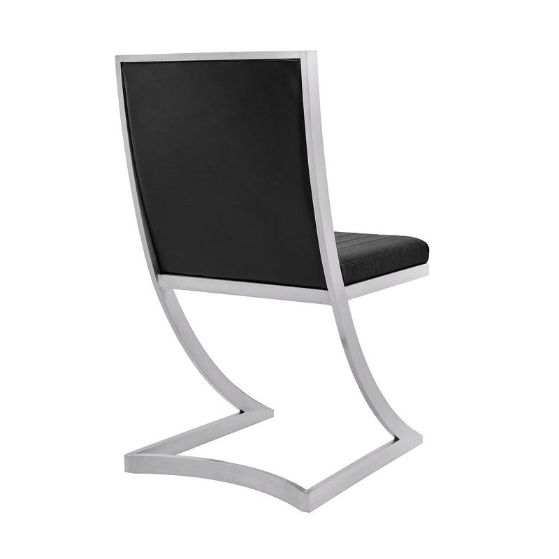 Marc Vintage Black Faux Leather and Brushed Stainless Steel Dining Room Chairs - Set of 2 - Furniture City (CA)l
