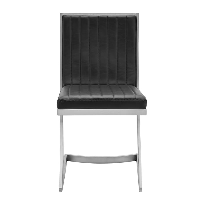 Marc Vintage Black Faux Leather and Brushed Stainless Steel Dining Room Chairs - Set of 2