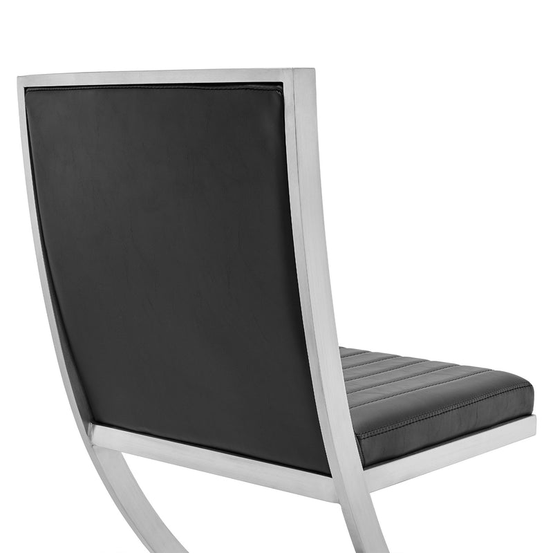 Marc Vintage Black Faux Leather and Brushed Stainless Steel Dining Room Chairs - Set of 2 - Furniture City (CA)l