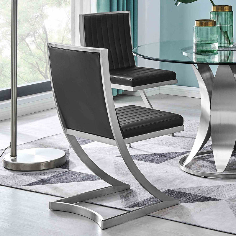 Marc Vintage Black Faux Leather and Brushed Stainless Steel Dining Room Chairs - Set of 2 - Furniture City (CA)l