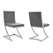 Marc Vintage Gray Faux Leather and Brushed Stainless Steel Dining Room Chairs - Set of 2 - Furniture City (CA)l