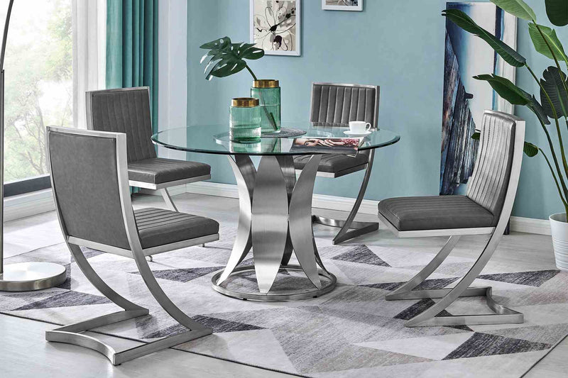 Marc Vintage Gray Faux Leather and Brushed Stainless Steel Dining Room Chairs - Set of 2 - Furniture City (CA)l