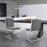 Marc Vintage Gray Faux Leather and Brushed Stainless Steel Dining Room Chairs - Set of 2 - Furniture City (CA)l