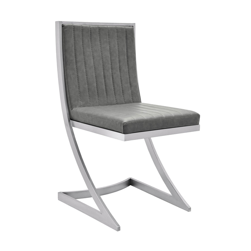 Marc Vintage Gray Faux Leather and Brushed Stainless Steel Dining Room Chairs - Set of 2 - Furniture City (CA)l