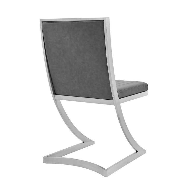 Marc Vintage Gray Faux Leather and Brushed Stainless Steel Dining Room Chairs - Set of 2 - Furniture City (CA)l