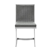 Marc Vintage Gray Faux Leather and Brushed Stainless Steel Dining Room Chairs - Set of 2 - Furniture City (CA)l