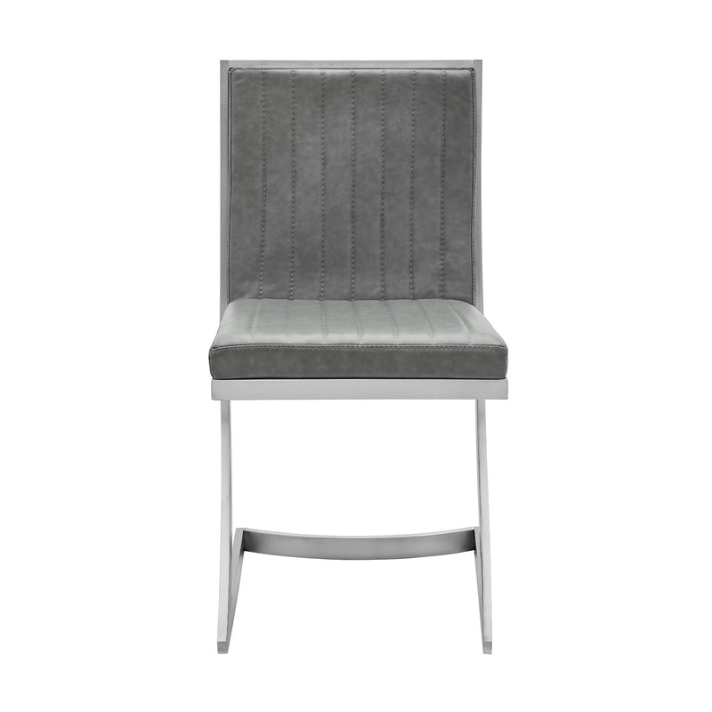 Marc Vintage Gray Faux Leather and Brushed Stainless Steel Dining Room Chairs - Set of 2 - Furniture City (CA)l