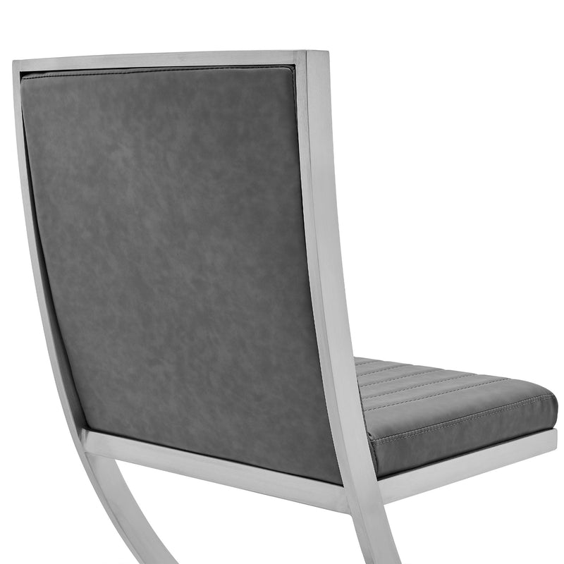 Marc Vintage Gray Faux Leather and Brushed Stainless Steel Dining Room Chairs - Set of 2 - Furniture City (CA)l