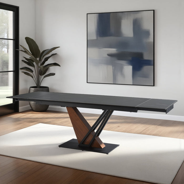 Moore Modern Extendable Rectangular Dining Table with Black Sintered Stone Table Top - Seats up to 6