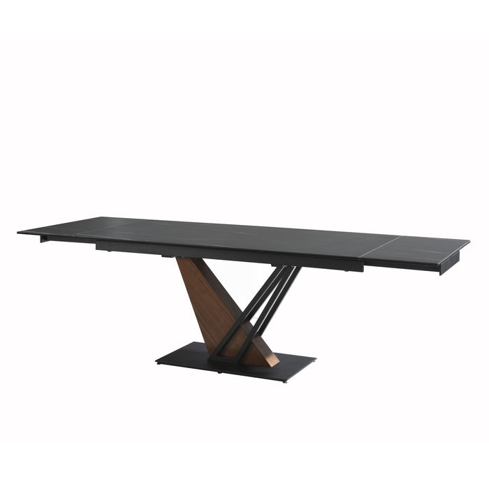 Moore Modern Extendable Rectangular Dining Table with Black Sintered Stone Table Top - Seats up to 6