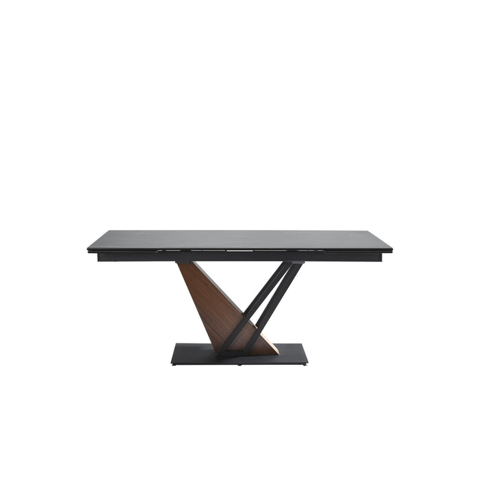 Moore Modern Extendable Rectangular Dining Table with Black Sintered Stone Table Top - Seats up to 6