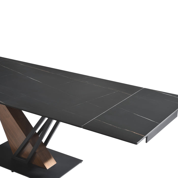 Moore Modern Extendable Rectangular Dining Table with Black Sintered Stone Table Top - Seats up to 6
