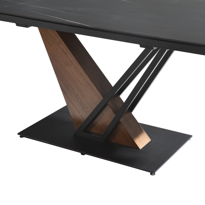 Moore Modern Extendable Rectangular Dining Table with Black Sintered Stone Table Top - Seats up to 6