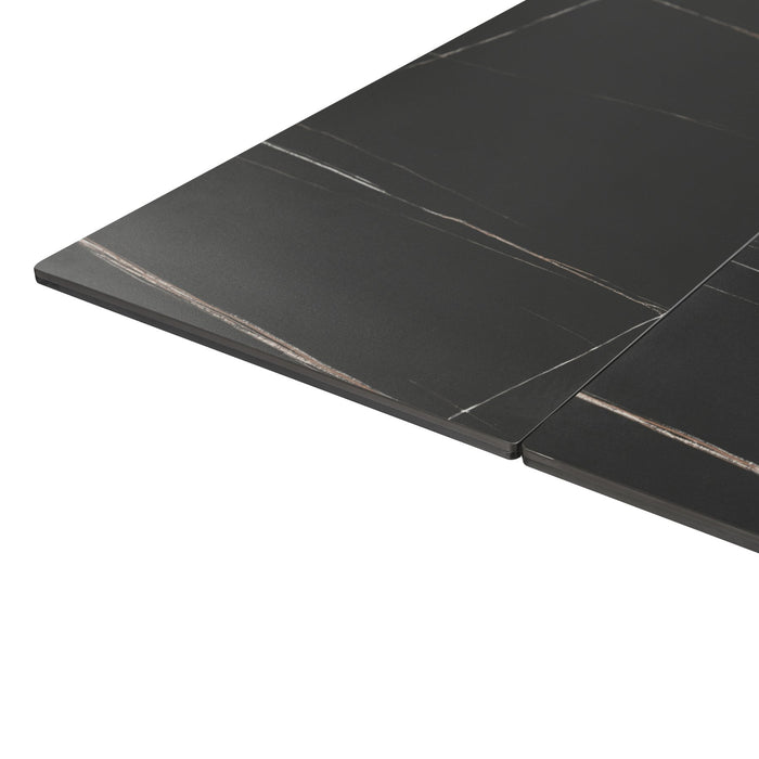 Moore Modern Extendable Rectangular Dining Table with Black Sintered Stone Table Top - Seats up to 6