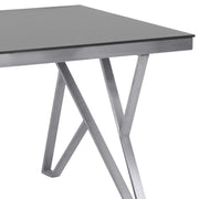 Mirage Contemporary Dining Table in Brushed Stainless Steel and Gray Tempered Glass Top - Furniture City (CA)l
