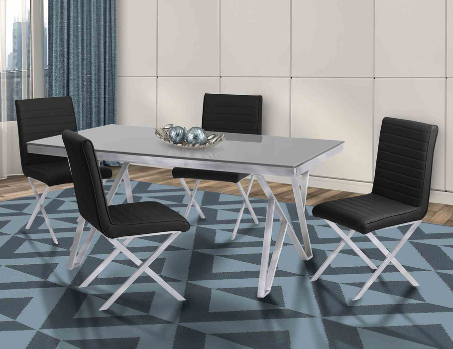 Mirage Contemporary Dining Table in Brushed Stainless Steel and Gray Tempered Glass Top