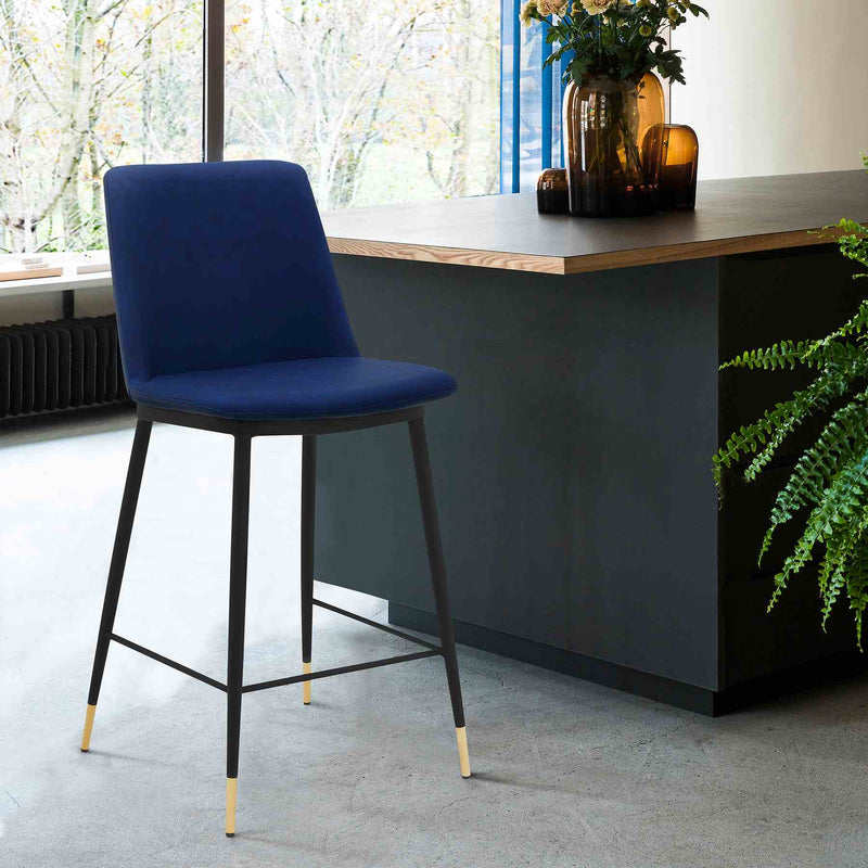 Messina 26" Blue Faux Leather and Metal Counter Height Bar Stool - Furniture City (CA)l