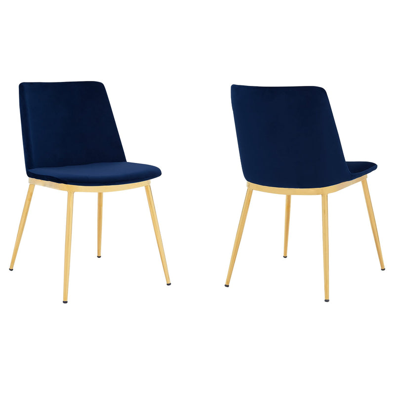 Messina Modern Blue Velvet and Gold Metal Leg Dining Room Chairs - Set of 2 - Furniture City (CA)l