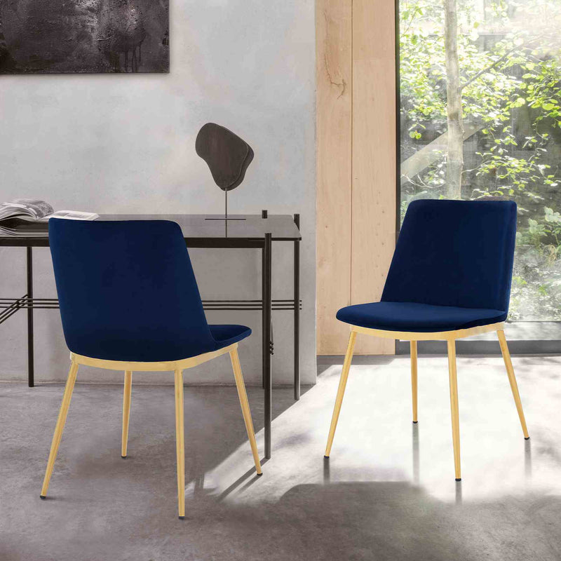 Messina Modern Blue Velvet and Gold Metal Leg Dining Room Chairs - Set of 2 - Furniture City (CA)l