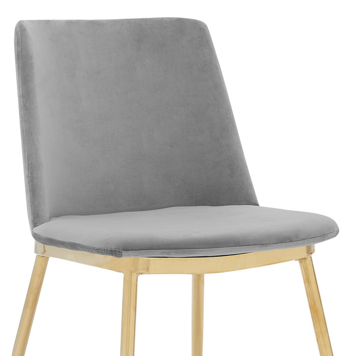 Messina Modern Gray Velvet and Gold Metal Leg Dining Room Chairs - Set of 2