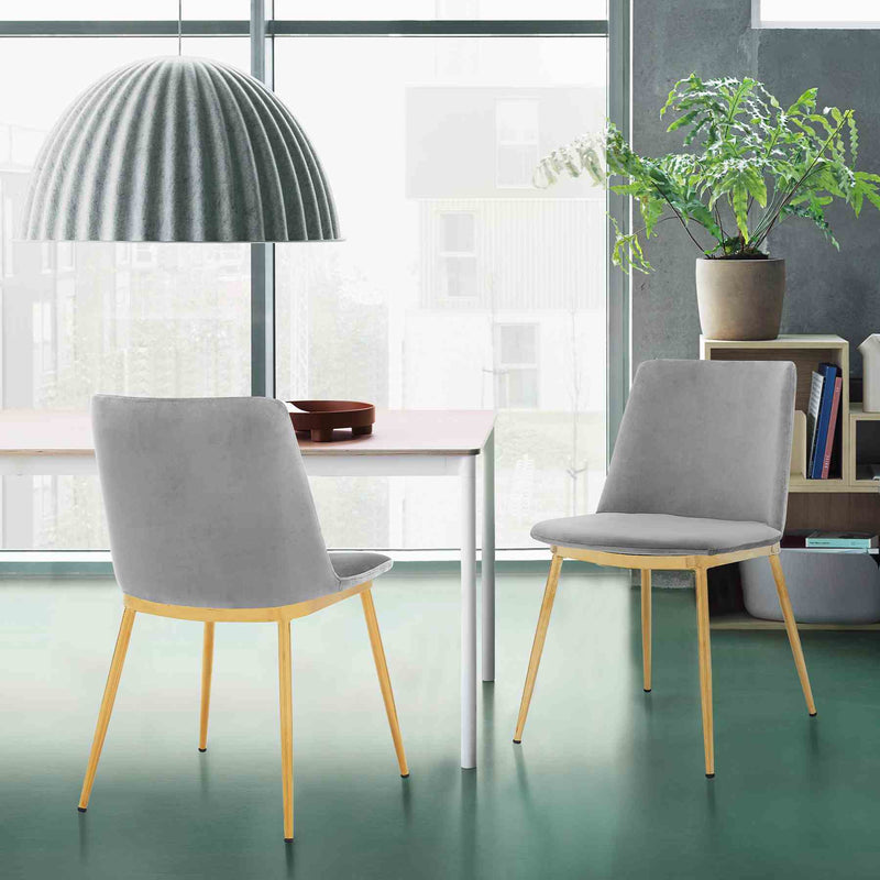 Messina Modern Gray Velvet and Gold Metal Leg Dining Room Chairs - Set of 2 - Furniture City (CA)l