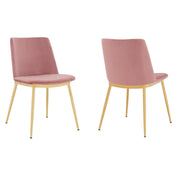 Messina Modern Pink Velvet and Gold Metal Leg Dining Room Chairs - Set of 2 - Furniture City (CA)l